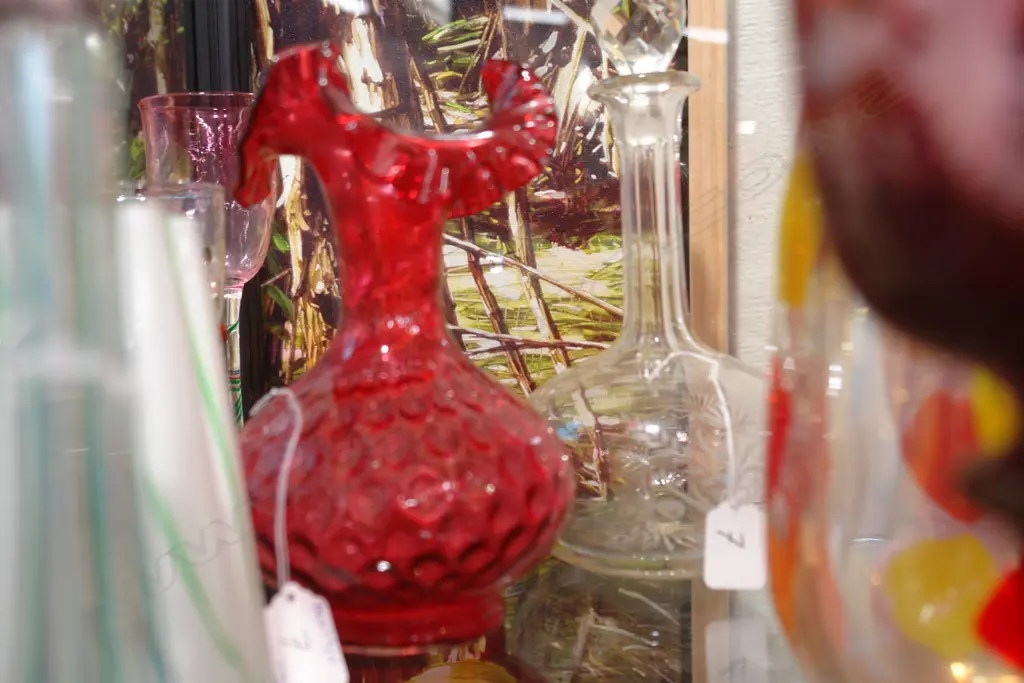 RUBY GLASS VASE & DECANTER Image 1++