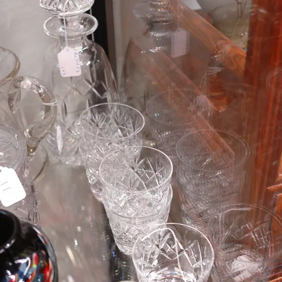 STEWART CRYSTAL DECANTER; 5 GLASSES