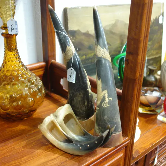 PR CARVED HORNS + OTHER HORN PIECE