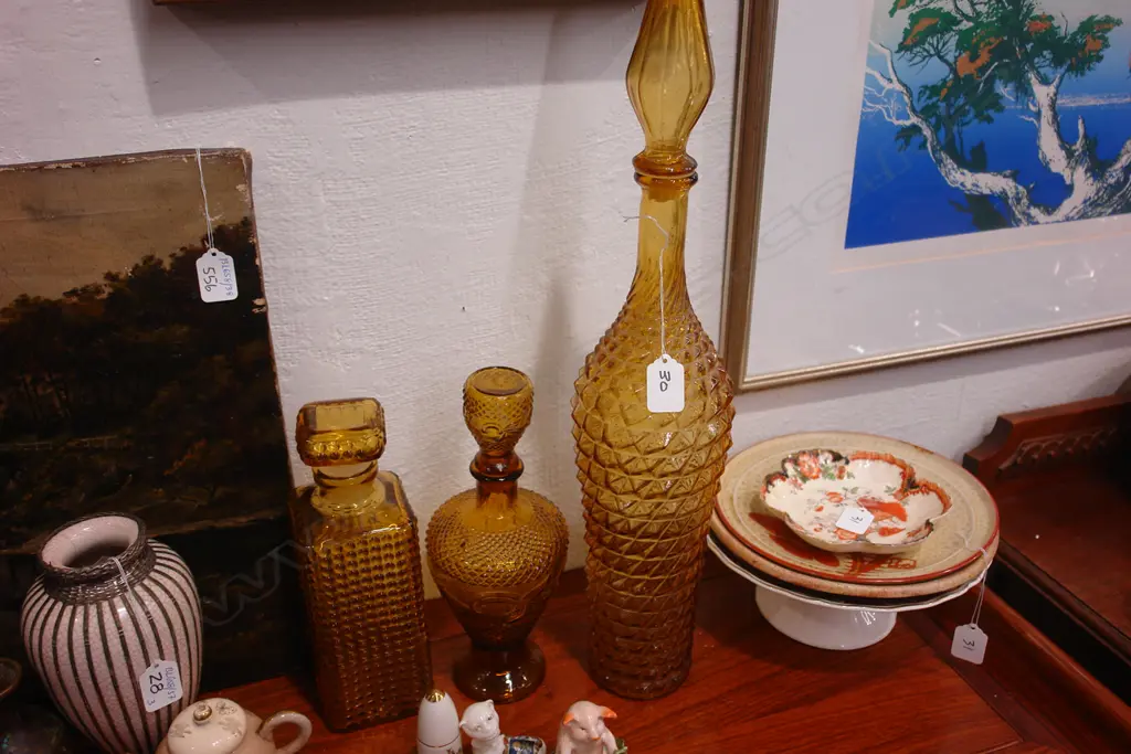 3 AMBER GLASS BOTTLES Image 1++