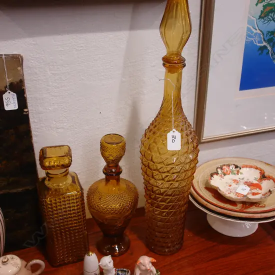 3 AMBER GLASS BOTTLES