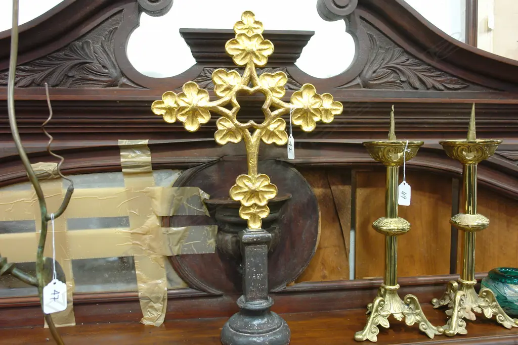 GILT CROSS ON STAND  Image 1++