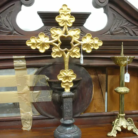 GILT CROSS ON STAND 