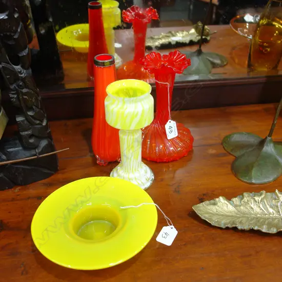 4 COLOURED GLASS VASES