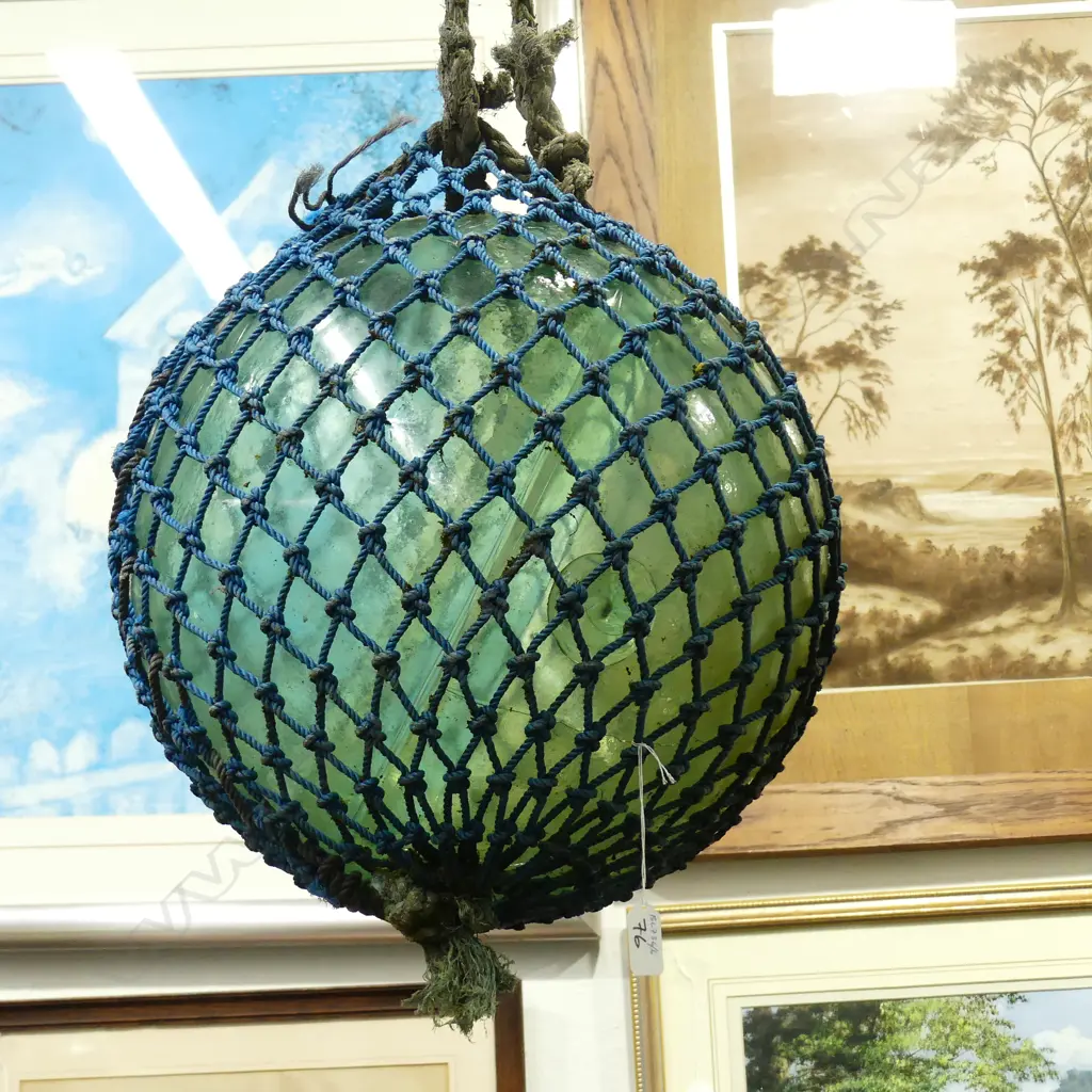 OLD GLASS FISHING FLOAT WITH NETTING Image 1++