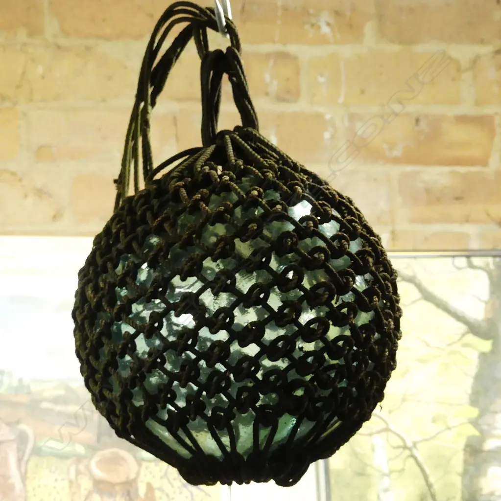 OLD GLASS FISHING FLOAT WITH NETTING Image 1++