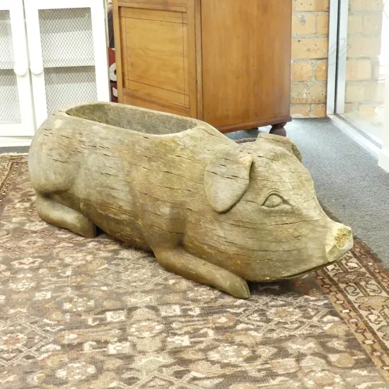 LARGE WOODEN PIG PLANT HOLDER 