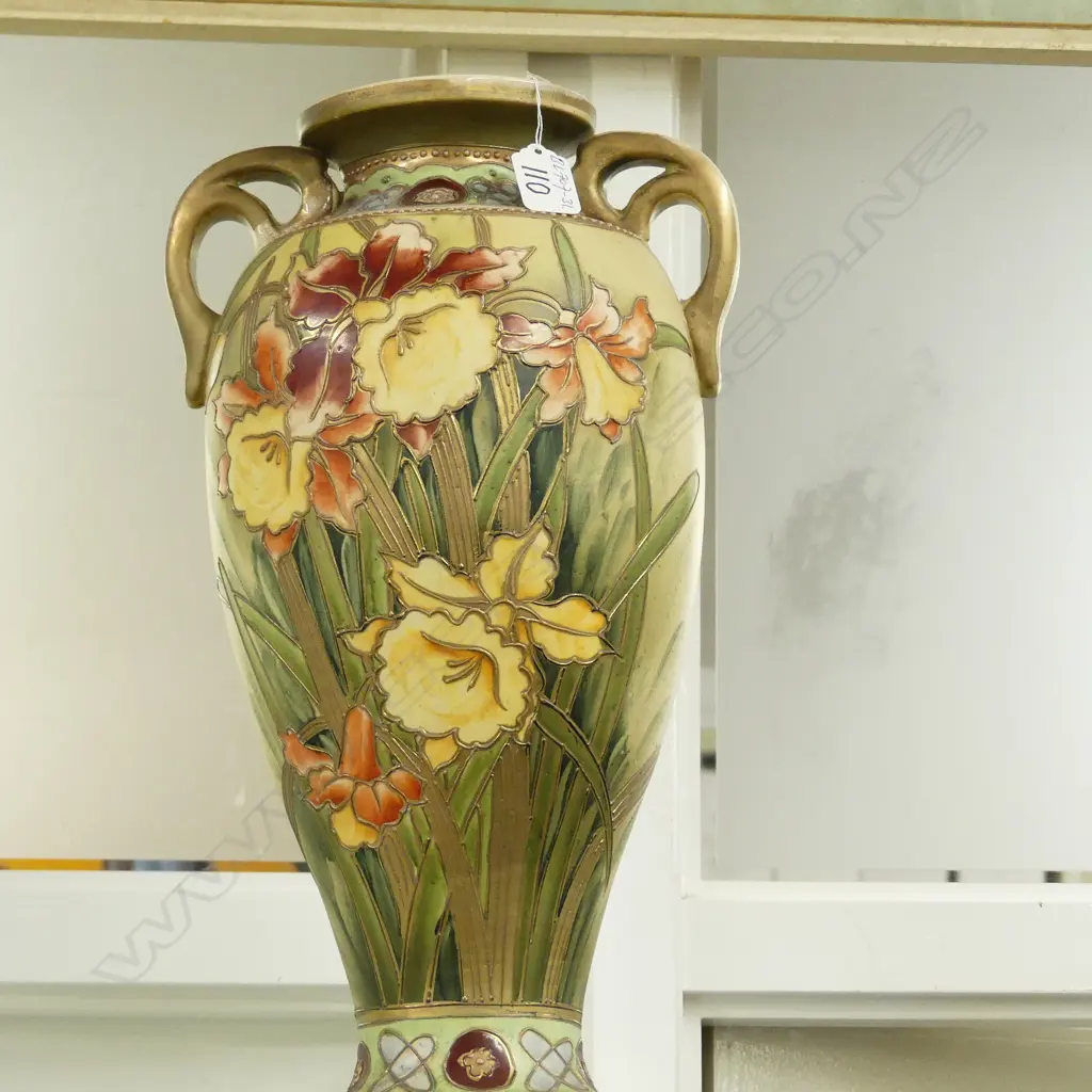 C1900 JAPANESE TALL MANTLE VASE SATSUMA STYLE Image 1++