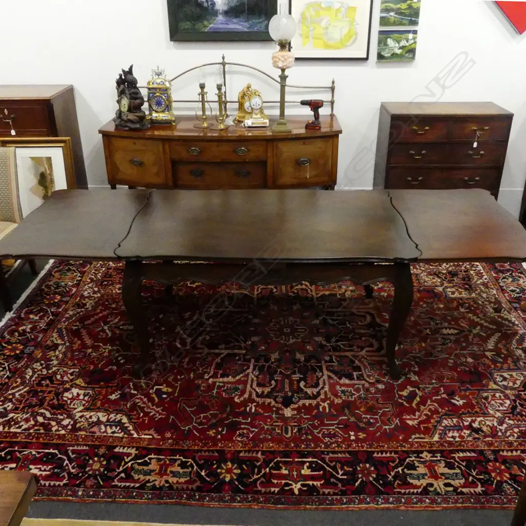A reproduction French oak marquetry extension dining table Image 1++