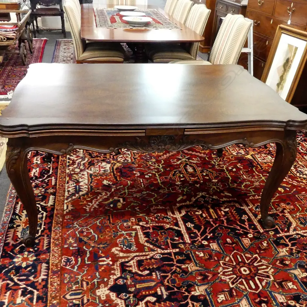 A reproduction French oak marquetry extension dining table Image 1++