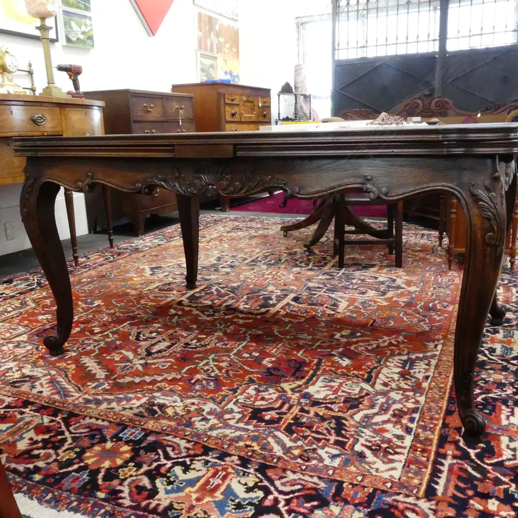 A reproduction French oak marquetry extension dining table Image 1++