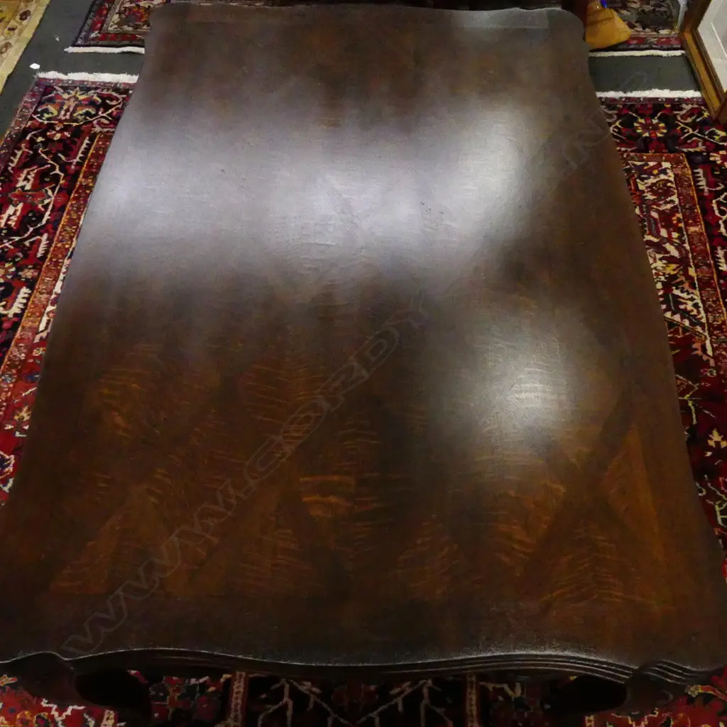 A reproduction French oak marquetry extension dining table Image 1++