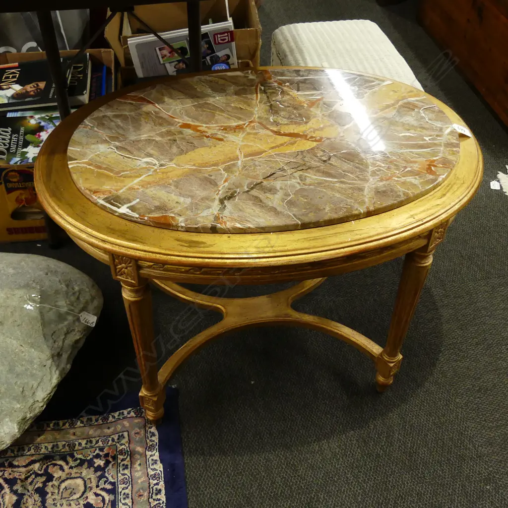 GILT OVAL MARBLE SIDE TABLE FRENCH STYLE Image 1++