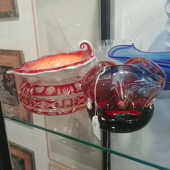 3 COULORED GLASS ASHTRAYS & MURANO DISH