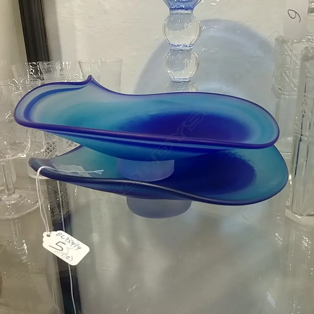 TWO DE FLUTE ART GLASS BOWLS Image 1++