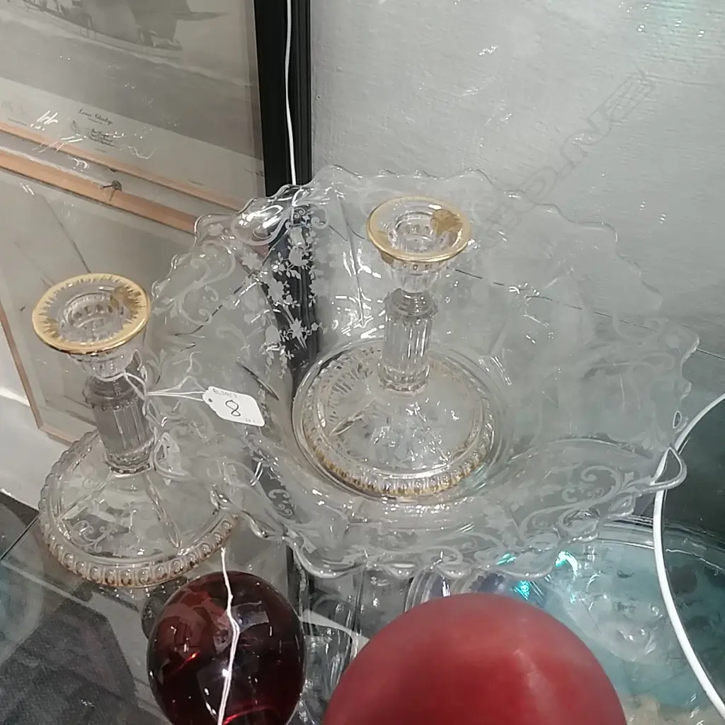 PR VENETIAN GLASS CANDLESTICKS & LG BOWL Image 1++