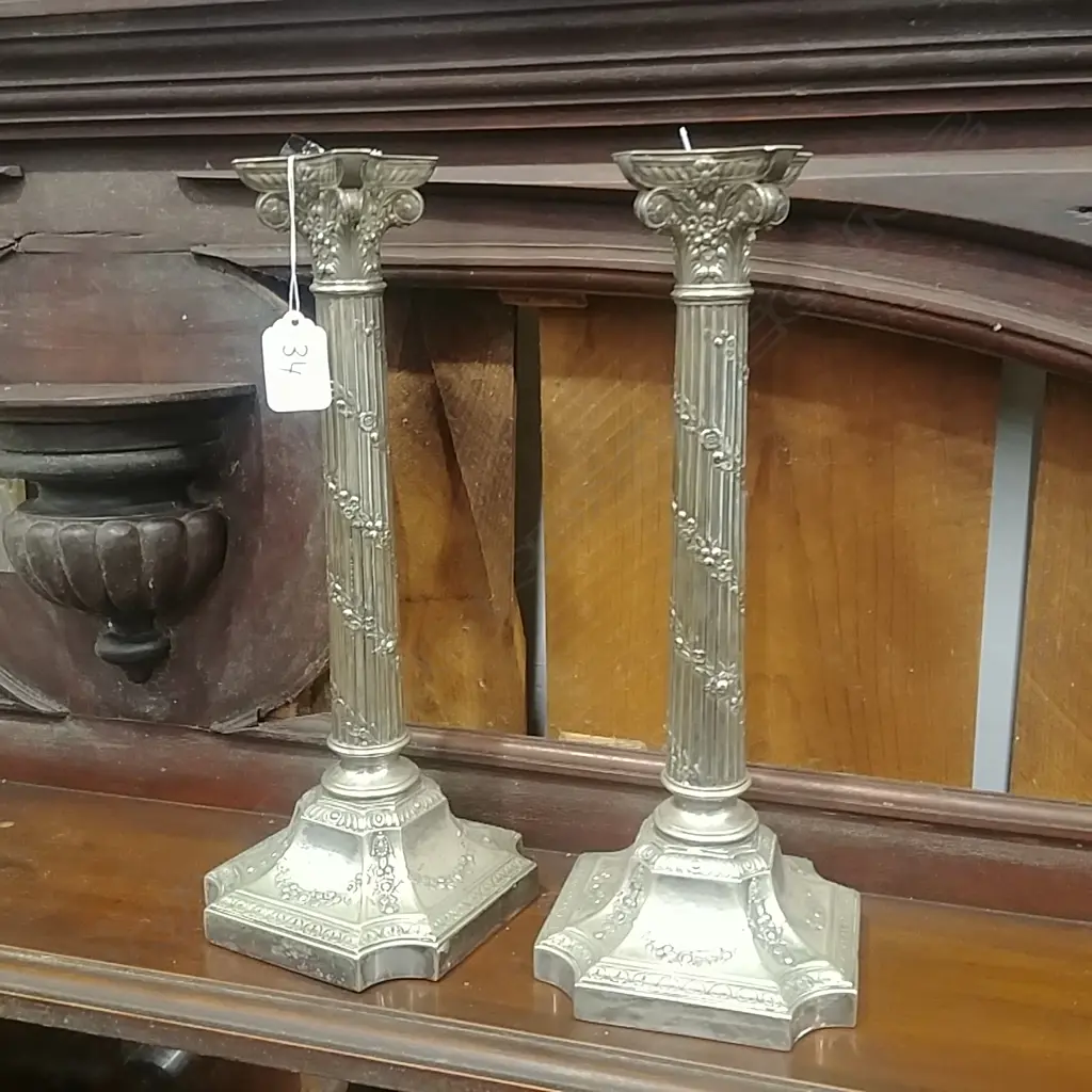 PR  SILVER PLATE CORINTHIAN COLUMN CANDLESTICKS Image 1++