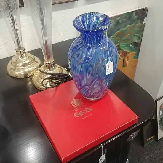 SPODE PLATE + SPLATTER VASE 