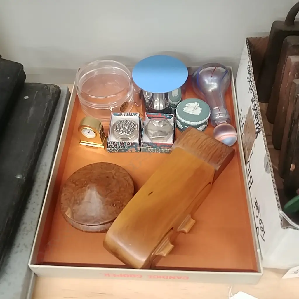 TRAY OF SMALL BOXES GLASS ETC Image 1++