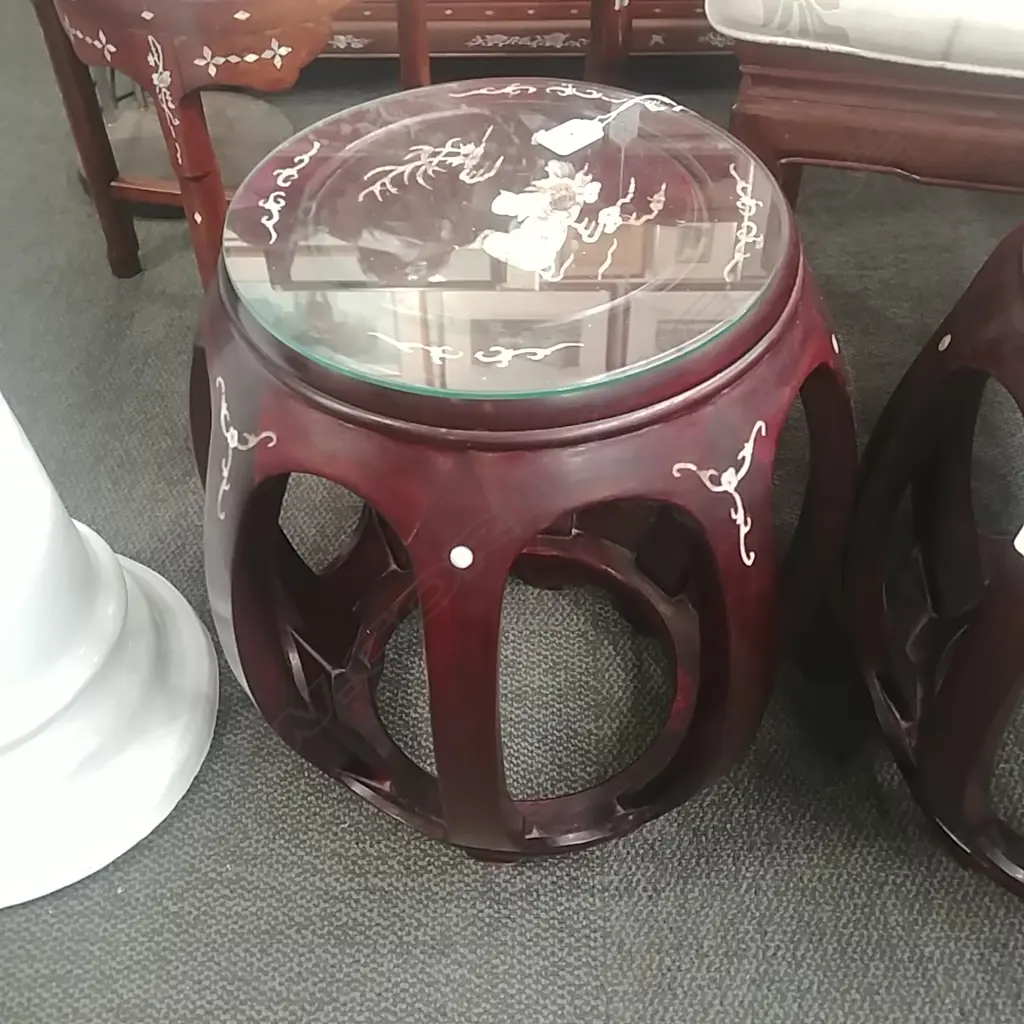 MOP INLAID ROSEWOOD DRUM STOOL Image 1++