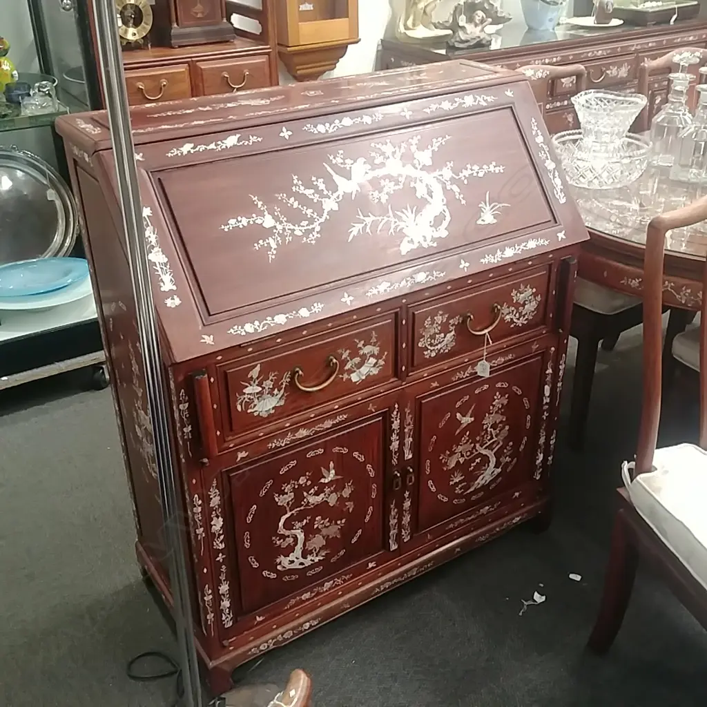 MOP INLAID ROSEWOOD DROP FRONT BUREAU  Image 1++