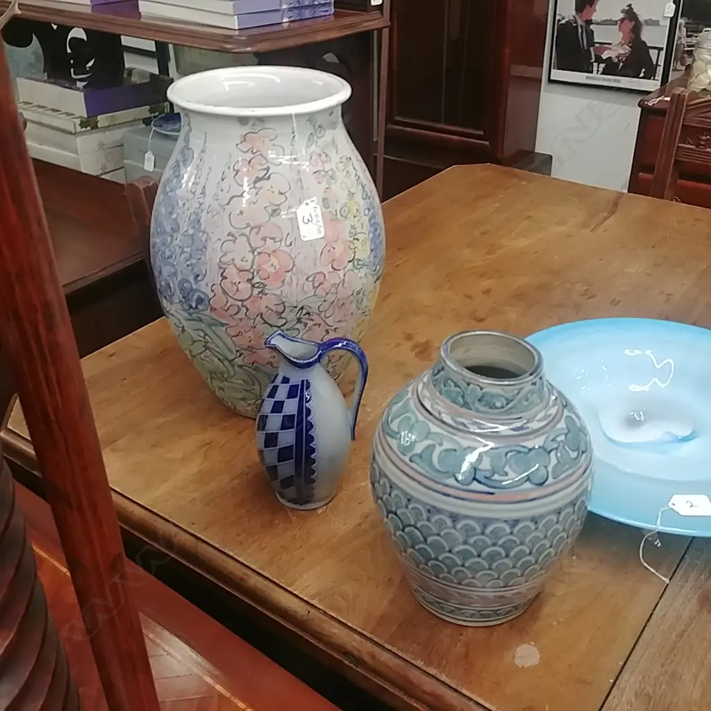 2 LARGE POTTERY VASES + JUG Image 1++