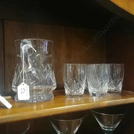 CRYSTAL WATER JUG & 4 GLASSES