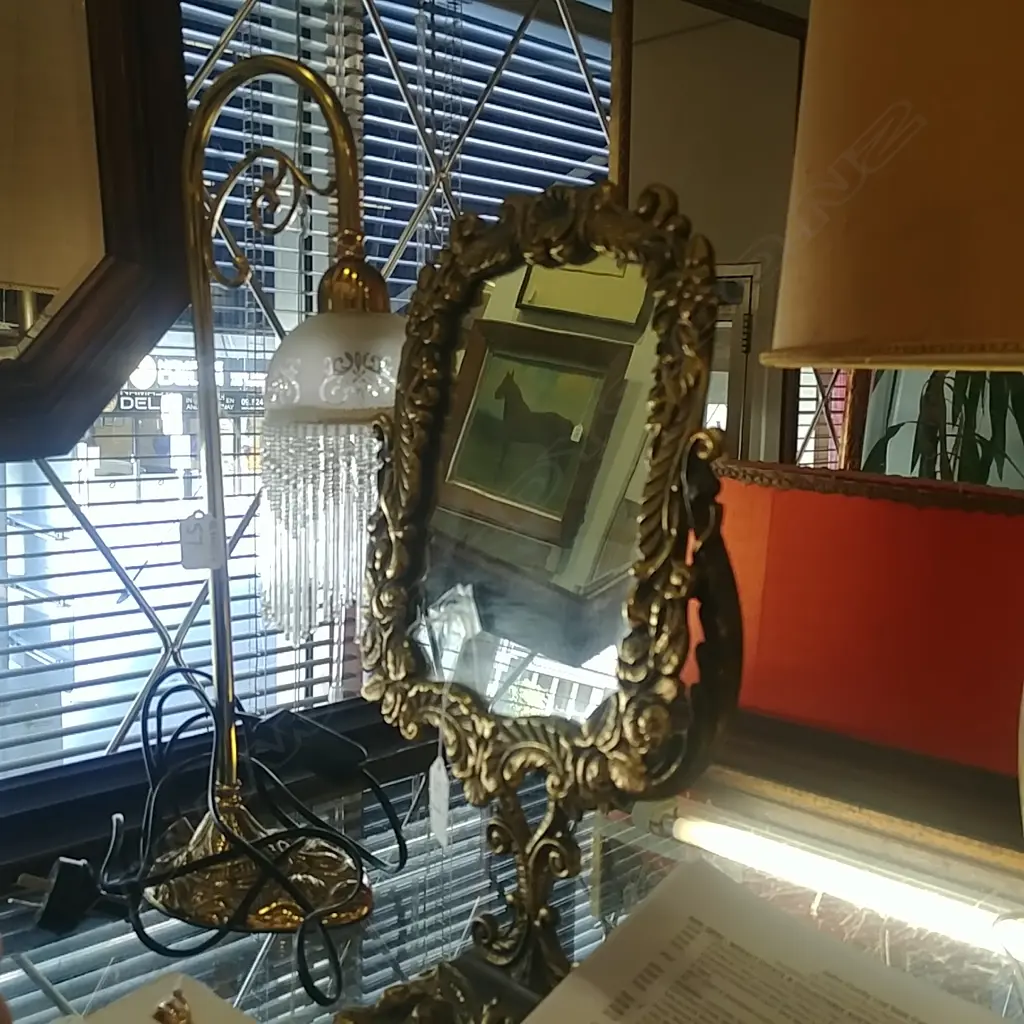 BRASS TABLE LAMP & MIRROR Image 1++