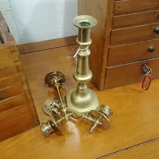 BRASS  C/STICK + 2 WALL C/STICKS