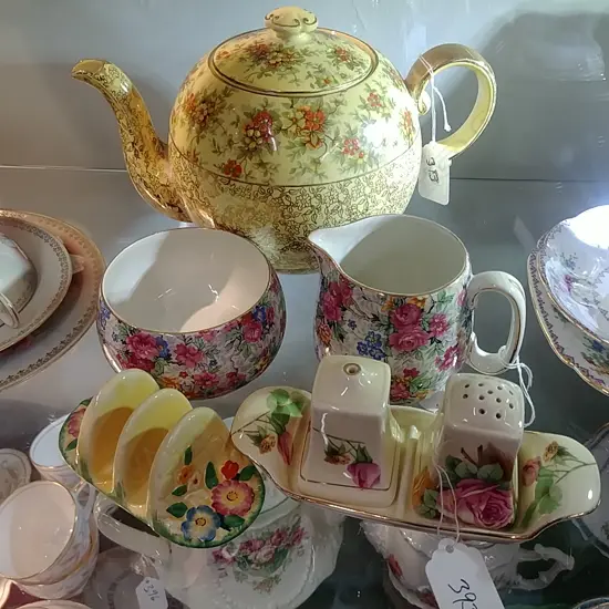 ROYAL WINTON TEAPOT/AOF CREAM+SUGAR TOAST RACK ETC