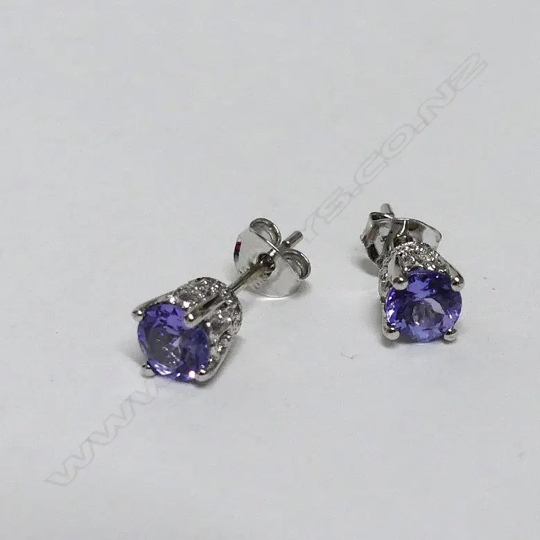 PR TANZANITE SILVER RHODIUM PLATED EARRINGS SET Image 1++