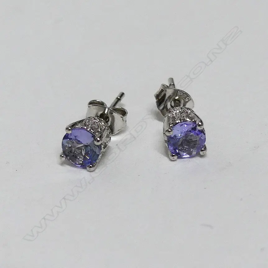 PR TANZANITE SILVER RHODIUM PLATED EARRINGS SET Image 1++