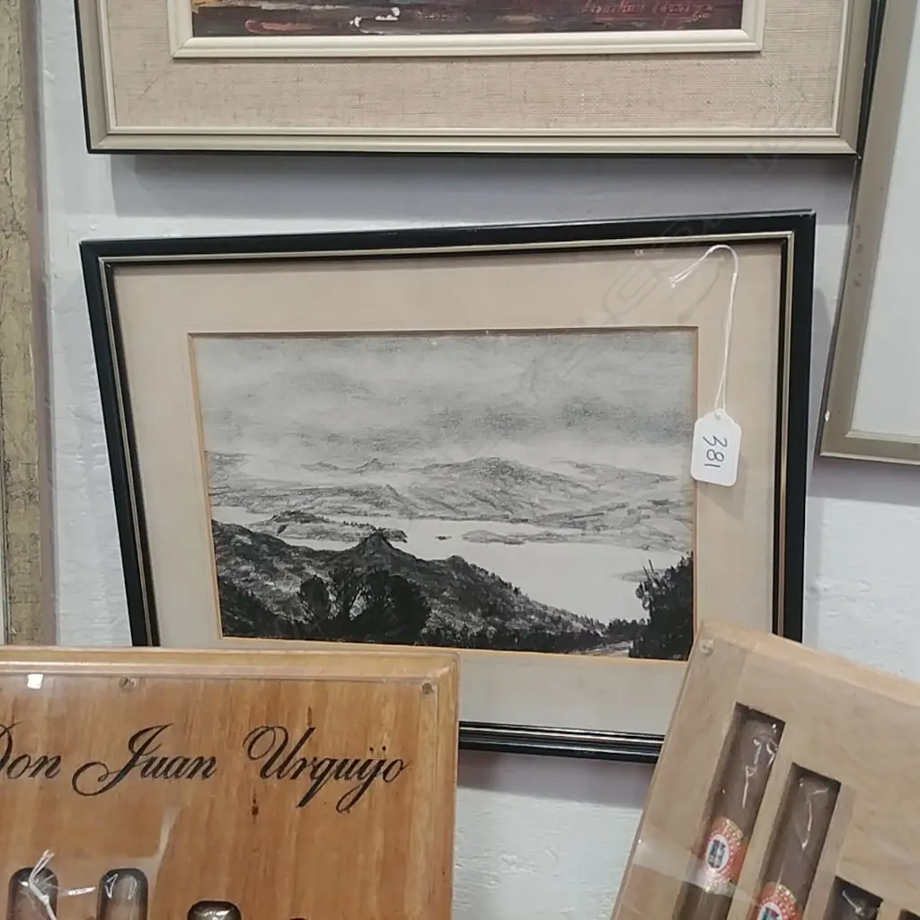 DAVID CHEER PENCIL & CONTE DRAWING LYTTELTON HARBOUR 1977 Image 1++