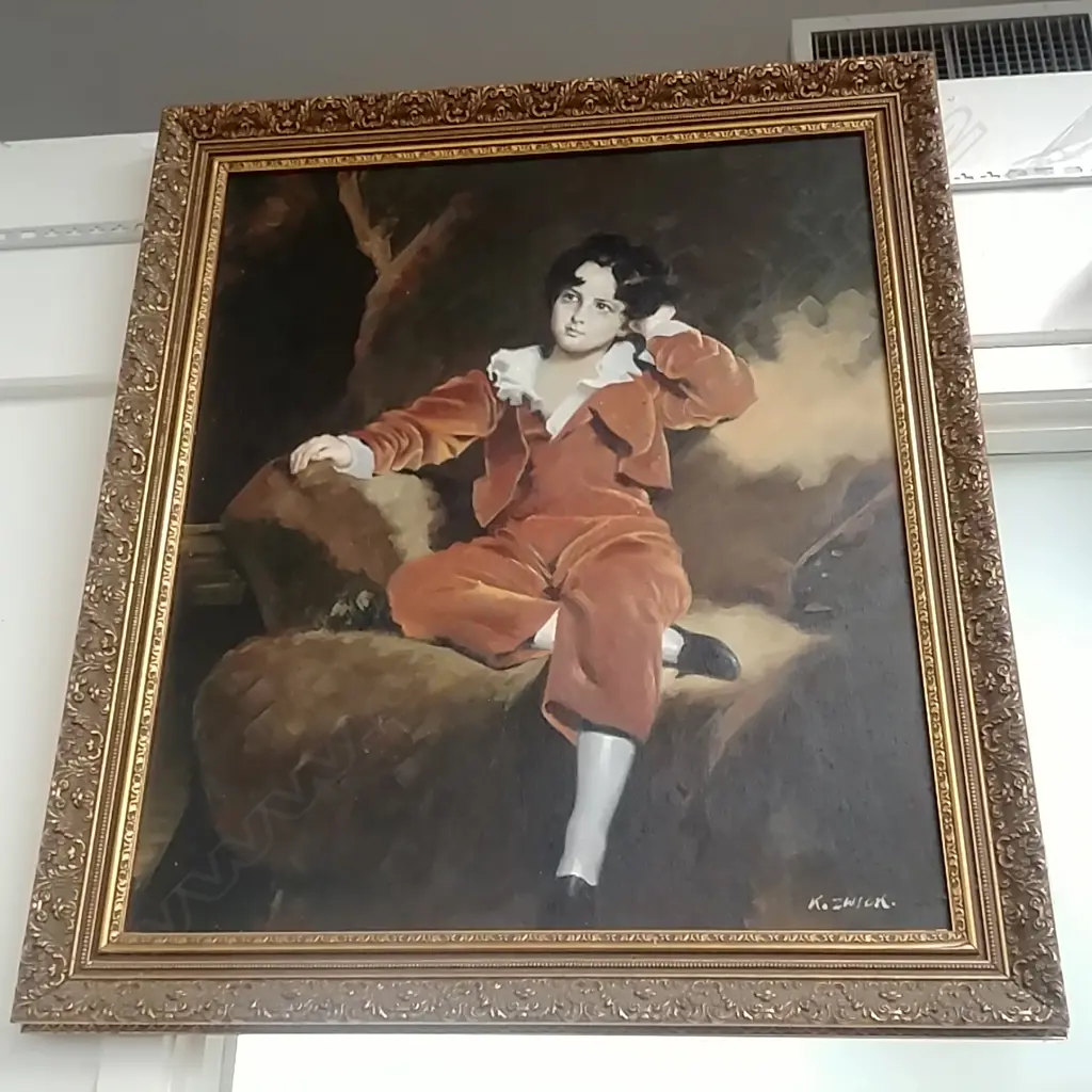 PAINTING RED BOY SIGNED FRAMED Image 1++