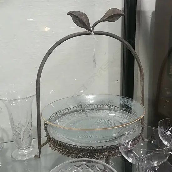GLASS & METAL CAKE STAND + GLASS BOWL