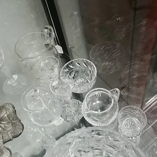 ASST CRYSTAL/JUGS/BOWL/CANDLESTICKS ETC