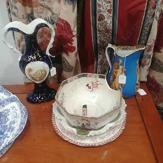 ASST 19TH PLATES/JUG+ VASE (A/F)