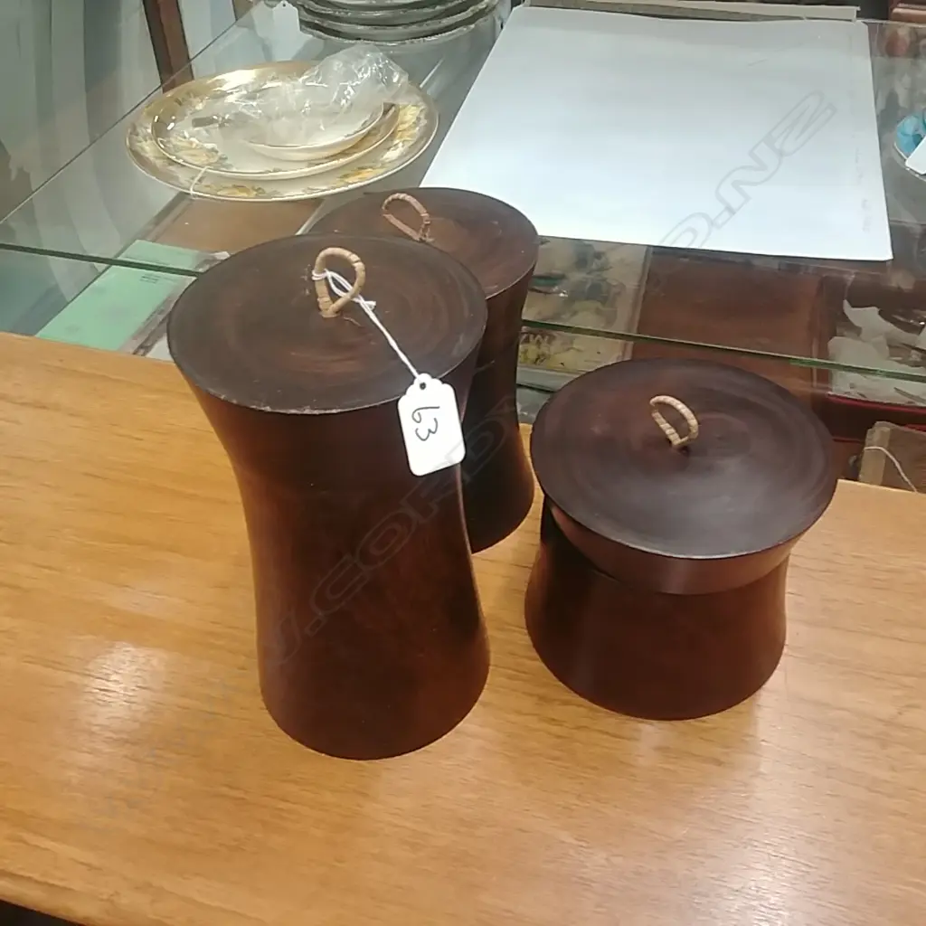 3 FRAMED WOODEN CANISTERS Image 1++
