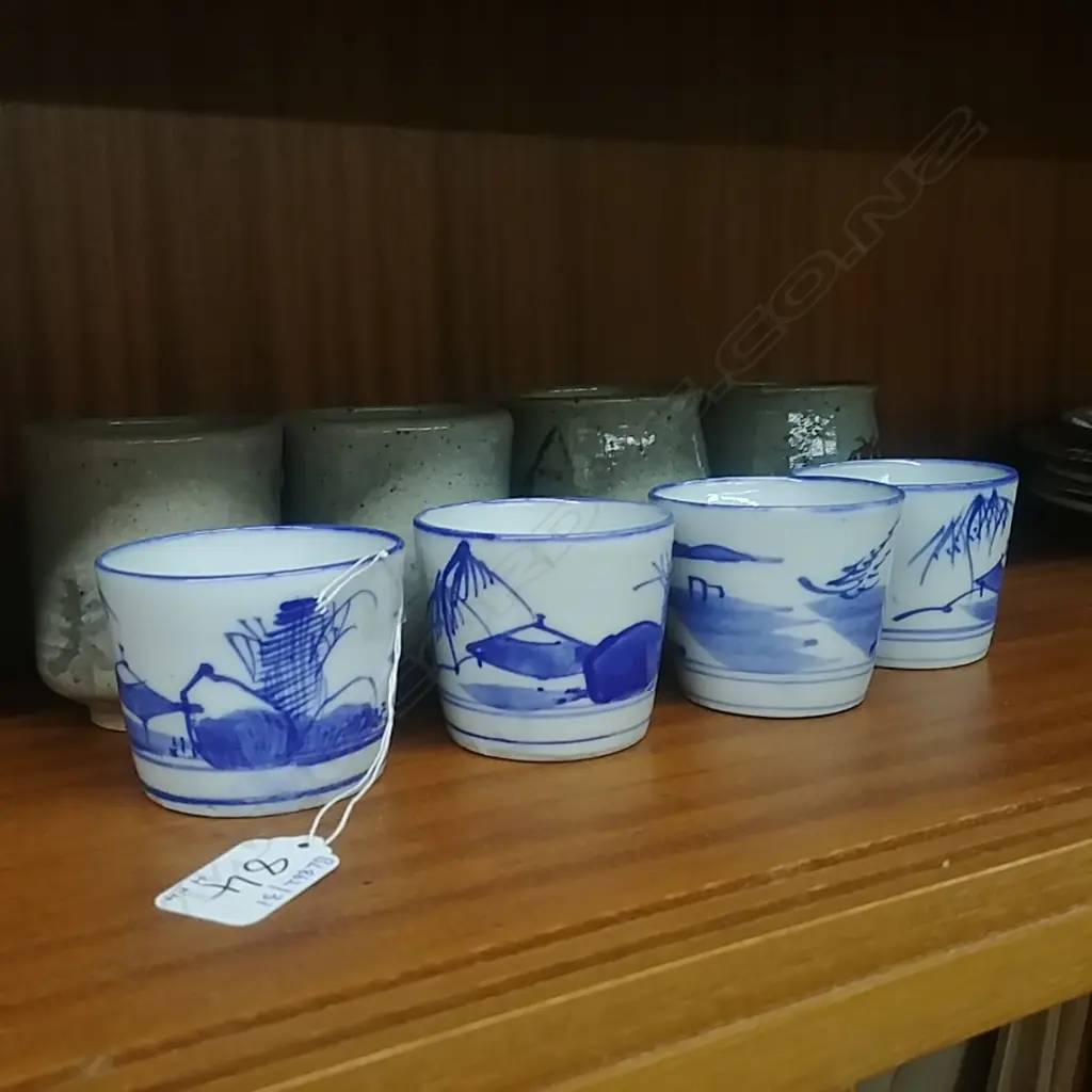 4 B/W & 4 POTTERY ORIENTAL WINE CUPS Image 1++