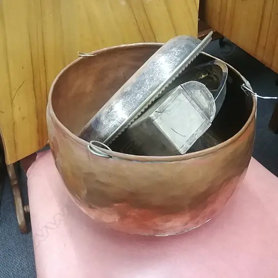 COPPER PLANTER/ENTREE DISH/POT LID ETC