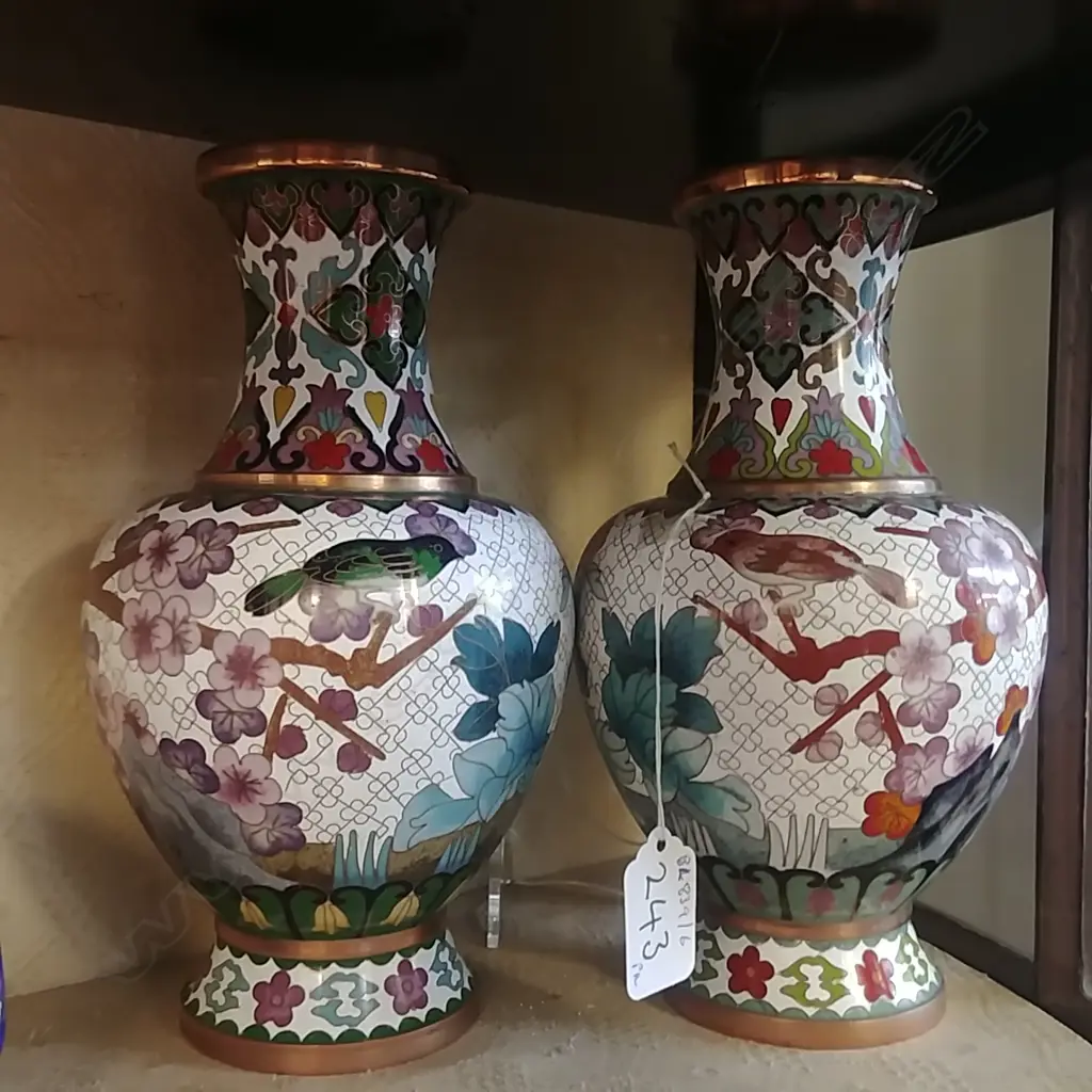 PR CLOISONNE VASES BIRDS & FLOWERS Image 1++