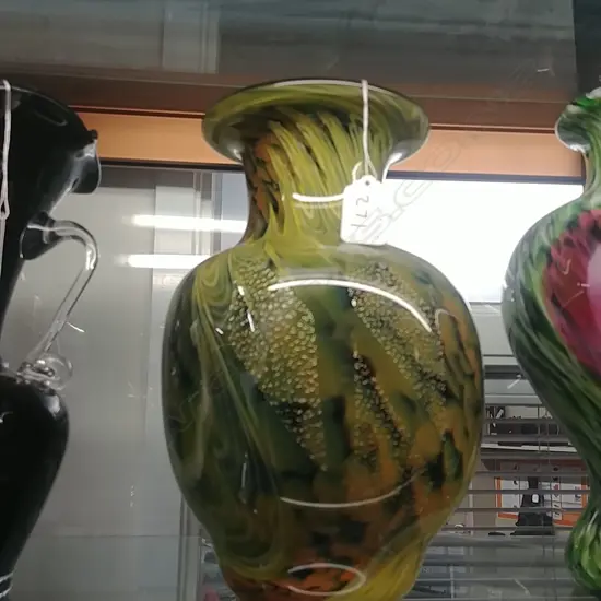 "KAMEI" ART GLASS, YELLOW/GREEN 601