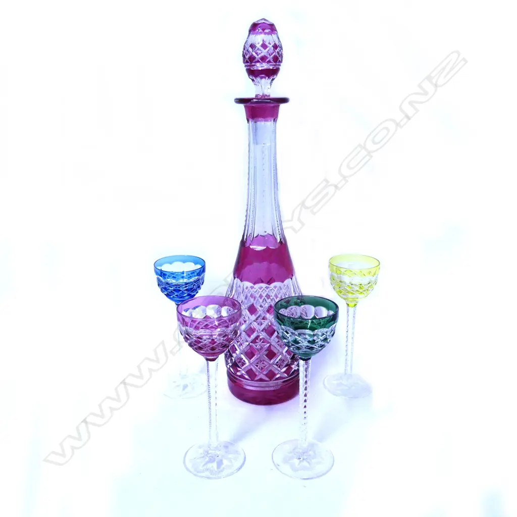 A Bohemian crystal decanter and four liqueur glasses Image 1++