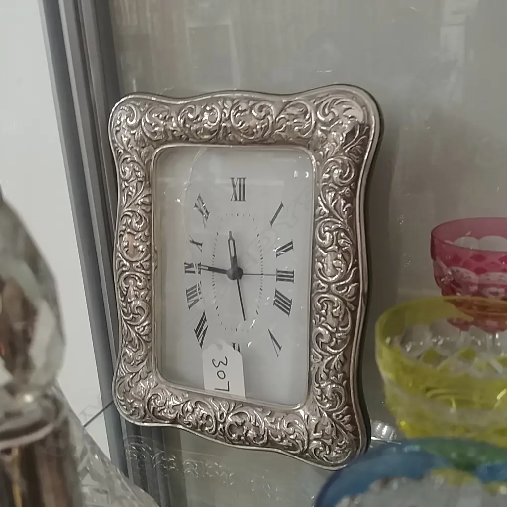 925 SILVER FRAMED BATTERY CLOCK Image 1++