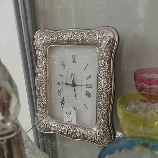 925 SILVER FRAMED BATTERY CLOCK