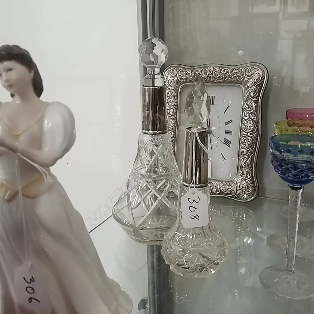 2 SILVER MOUNTED CRYSTAL SCENT BOTTLES Image 1++