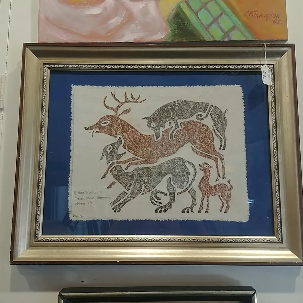 2001 HANDMADE RUBBING 'HUNTING SCENE 8THC' Image 1++