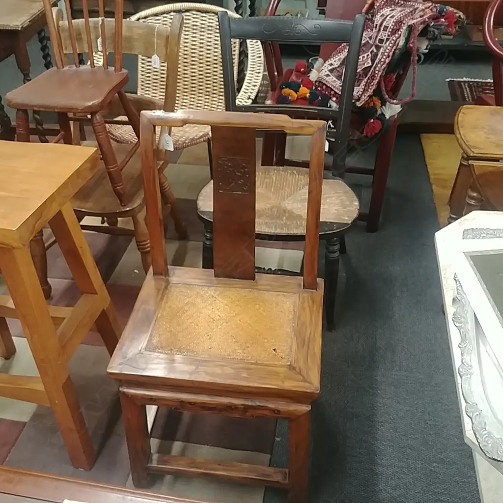 CHINESE DINING CHAIR + RUSH SEATED CHAIR  Image 1++