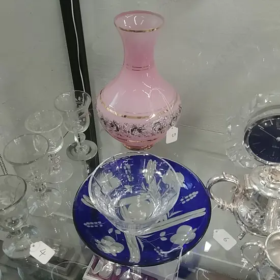 GLASS VASE & 2 GLASS DISHES