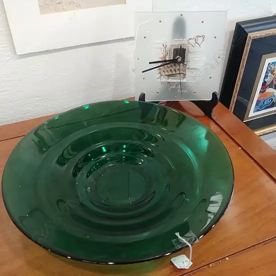 GREEN ART GLASS BOWL + ITALIAN WALL CLOCK